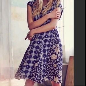 Anthropologie Mauve Blue and Cream Floral Mini Dress